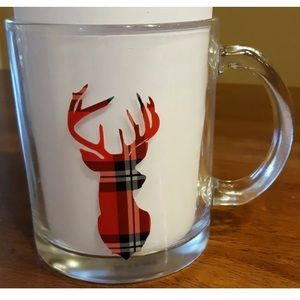 Deer Glass Mug Red Plaid Stag Hunting Rustic Man Dad Gift For Him Bar